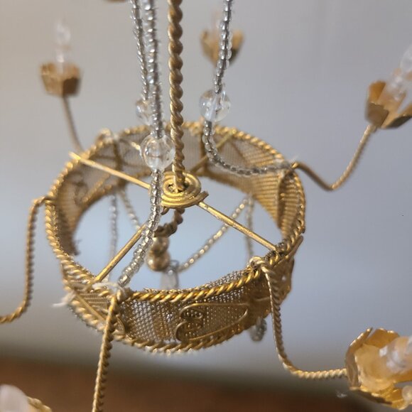 VTG Beaded Chandelier Ornament Gold W/ Silver Beaded Accent Candle Shaped 5.5" - Picture 4 of 6